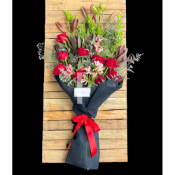 Bouquet of Red Roses and Lilies